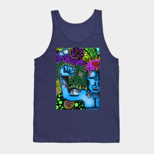 PSYCHEDELIC TRIPPY HORROR VACUI MAN MUSCULAR FLEXING STRENGTH VIGOR FORCE - full colour Tank Top